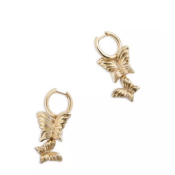 BaubleBar Jewelry - BAUBLEBAR Spread Your Wings Double Butterfly Charm Hoop Earrings in Gold Tone